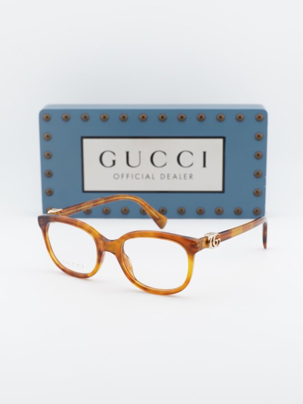 Gucci GG1075O 002 Square Eyeglasses – Light Havana 48mm